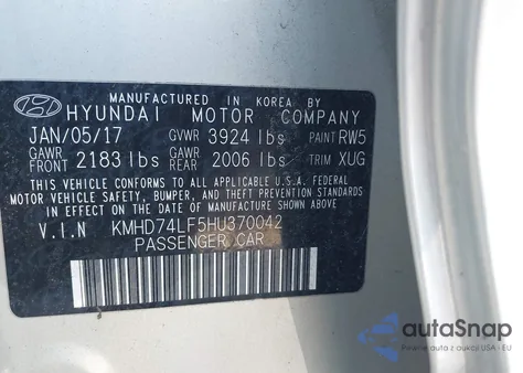 2017 Hyundai Elantra Se from USA, damaged, VIN KMHD74LF5HU370042